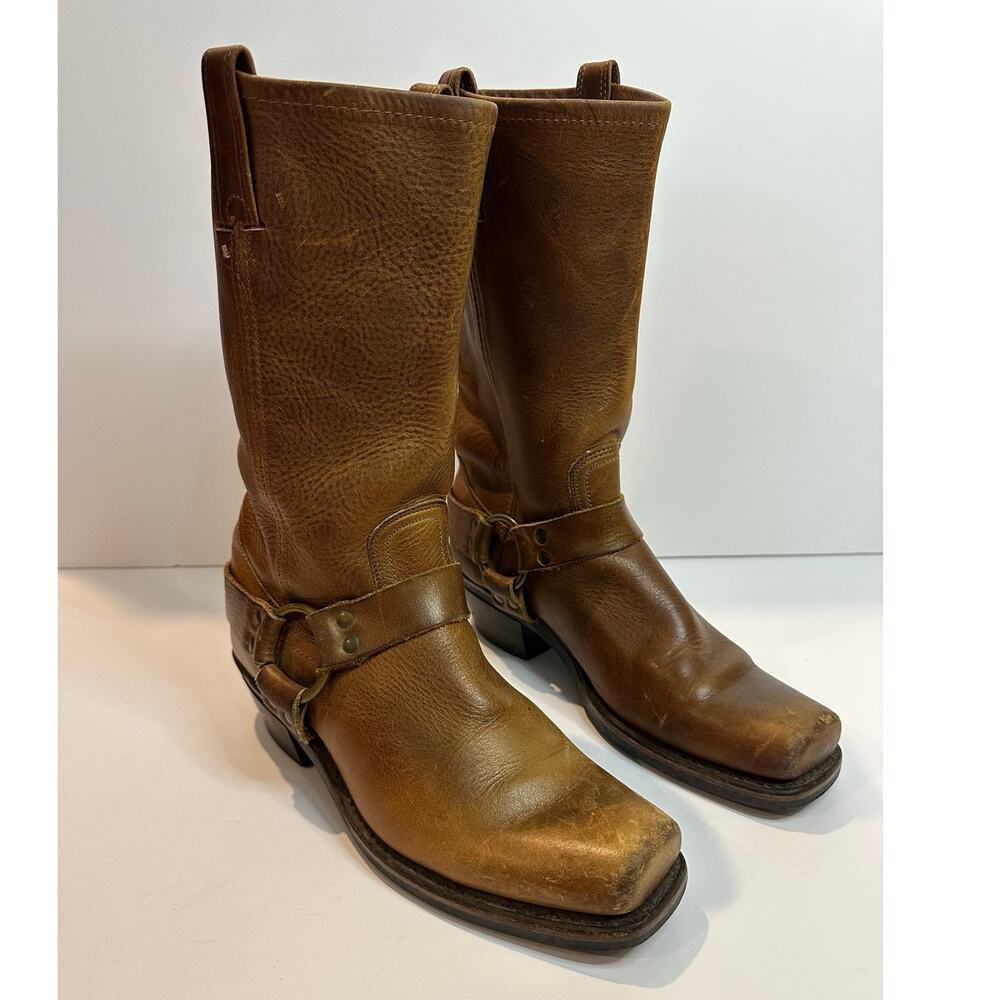 Frye 12R Heritage Harness Boots Women's Size 9 Brown Leather Square Toe